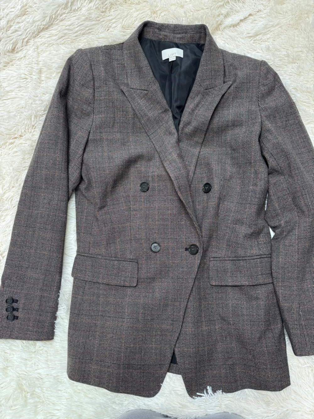 LOFT Plaid Double-Breasted Blazer - Women’s 10, Brown